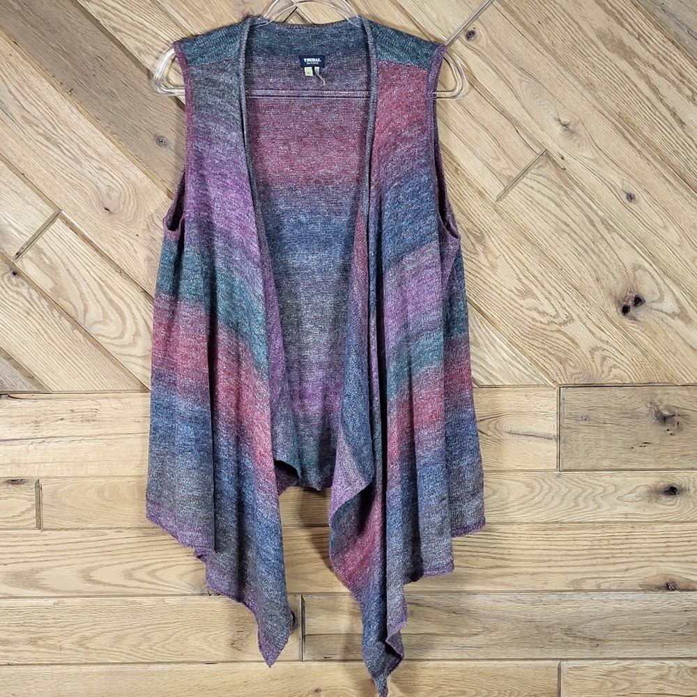 Tribal DeNime Vest Women Large Waterfall Open Front Space Dye Multicolor